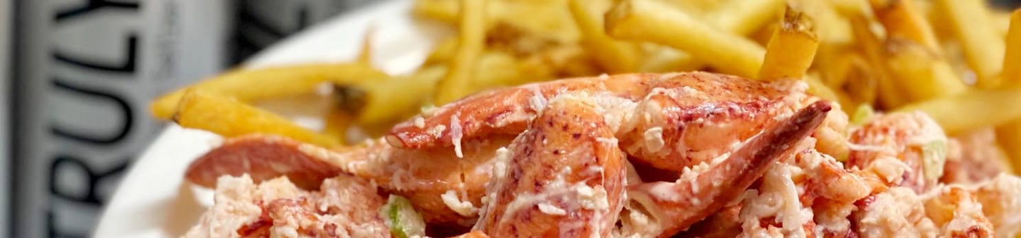 close up of fresh lobster salad and fries at JT's Seafood